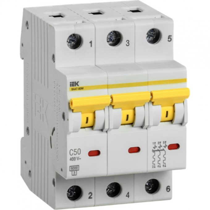 Автоматический выключатель IEK ВА47-60M 3Р 50А 6кА С - MVA31-3-050-C